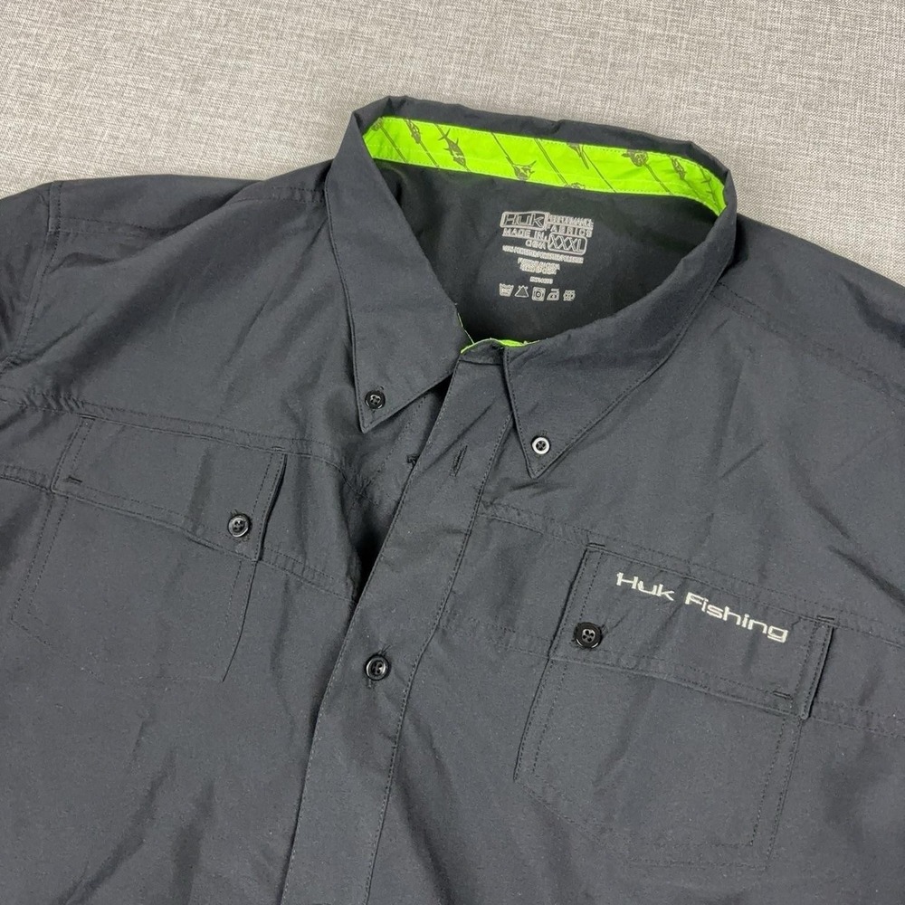 Huk Shirt Mens 3XL Black Long Sleeve Button Up Fishing Vented Tech Outdoor